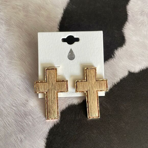 Worn goldtone Cross Earrings - Picture 1 of 2